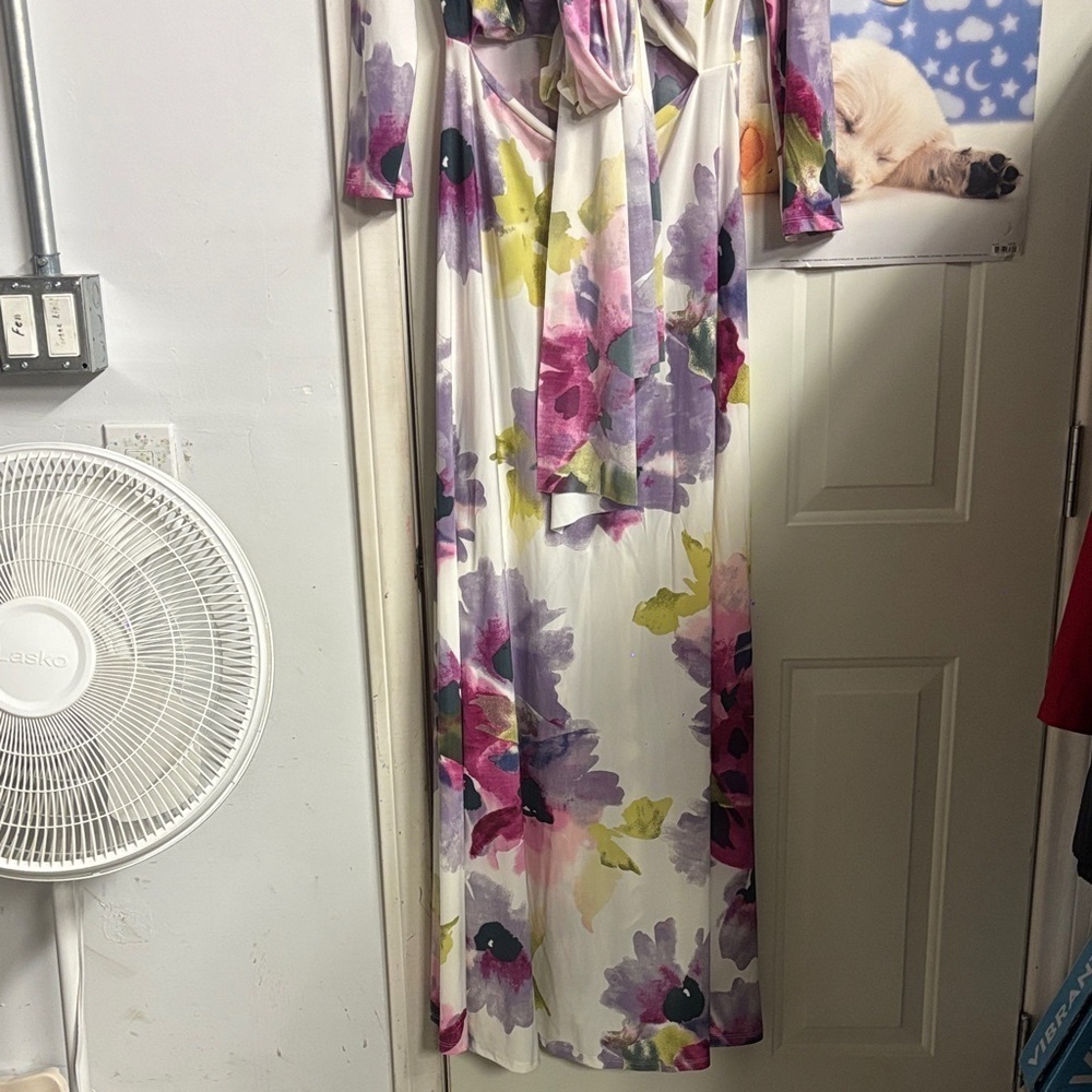 Floral Long Sleeve Dress with Tie Front Size XL - Picture 3 of 5